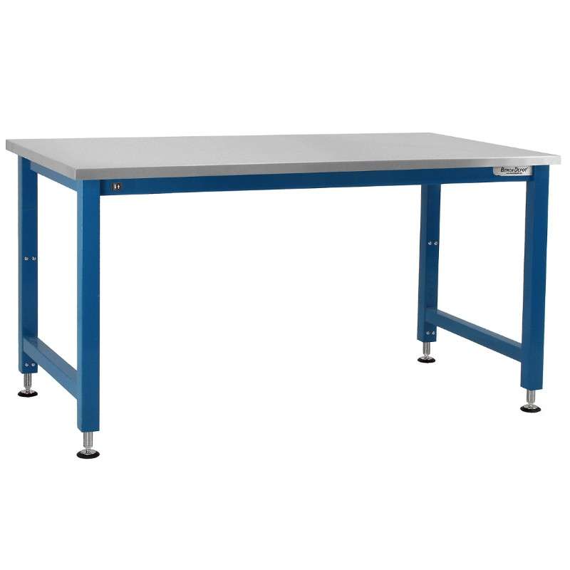 Electric Lift Workbench, Stainless Steel, Work Surface, Blue, 30"x48"
